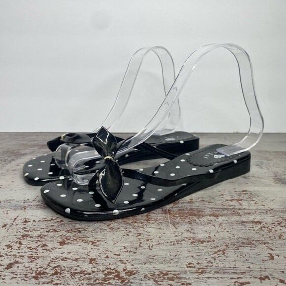Vintage Y2k 2000s black white polka dot sandals 7.5 square toe - Picture 1 of 9